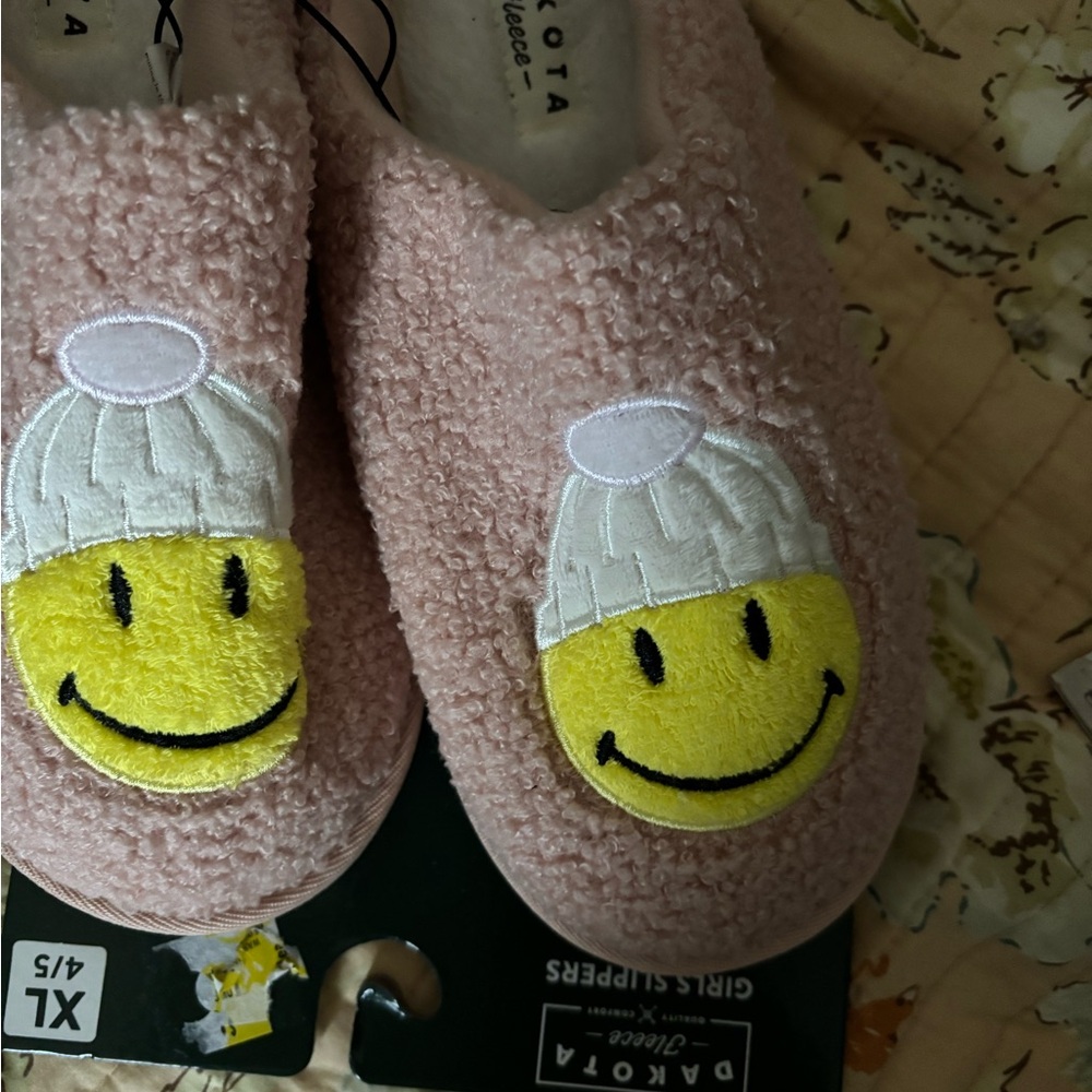Dakota Pink Fuzzy Slippers with Emoji Design